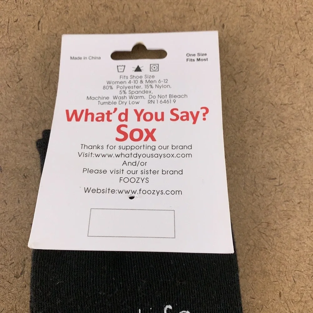What'd You Say Sox Adult One Size Black White Life Use Lubricant Crew Socks NWT